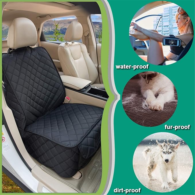 HAPYFOST Waterproof Front Seat Cover Dog Car Seat Covers Nonslip and Full Protection with Side Flaps Fits Most Cars, Trucks, SUVs(Black, 1Pack)