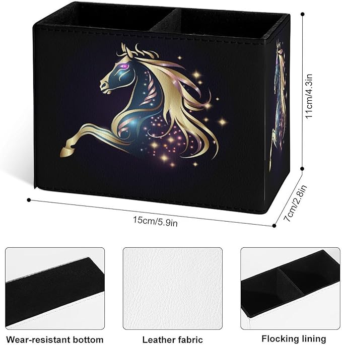 Famame Magic Horse Pencil Holder for Desk, Leather Desktop Container Pen Cup Storage Study Table Pen Organizer Makeup Brush Holder for Classroom Office Home