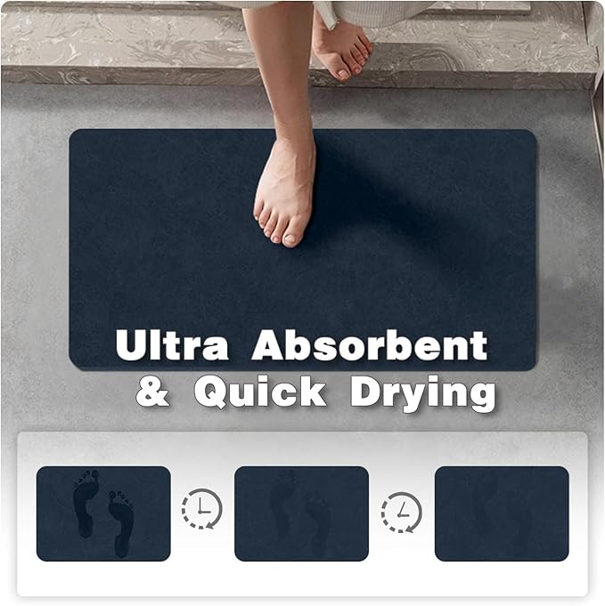 Toilet Rug, Thin Toilet Rugs U Shaped Washable Non Slip Absorbent Quick Dry Low Pile Toilet Mat, 20"x24" U Shape Navy Blue
