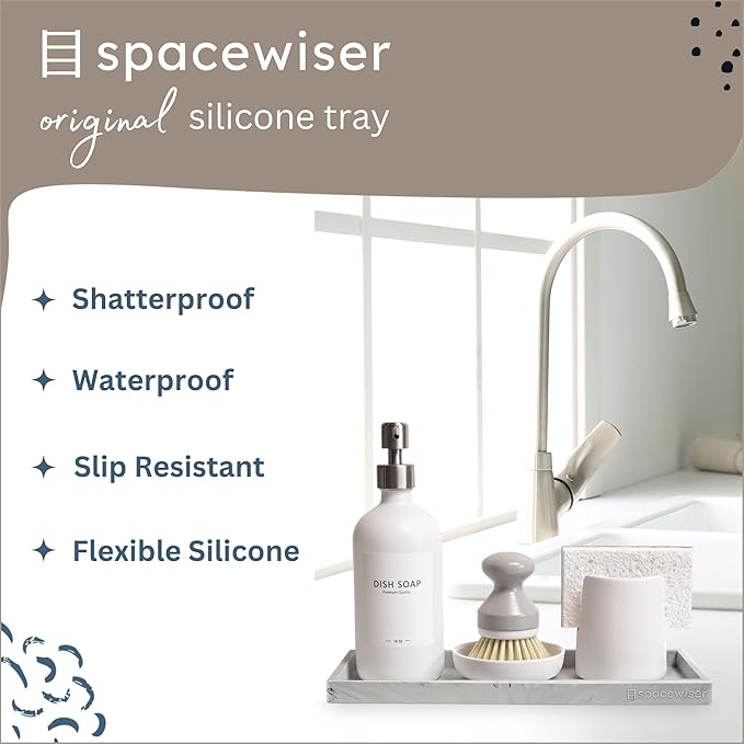 Spacewiser Countertop and Vanity Tray - 11.7" Silicone Bathroom Tray Countertop, Dish Soap Trays for Kitchen Counter, Sink Organizer Accessories Caddy, Toilet Laundry Shower Makeup Mat Oil Holder