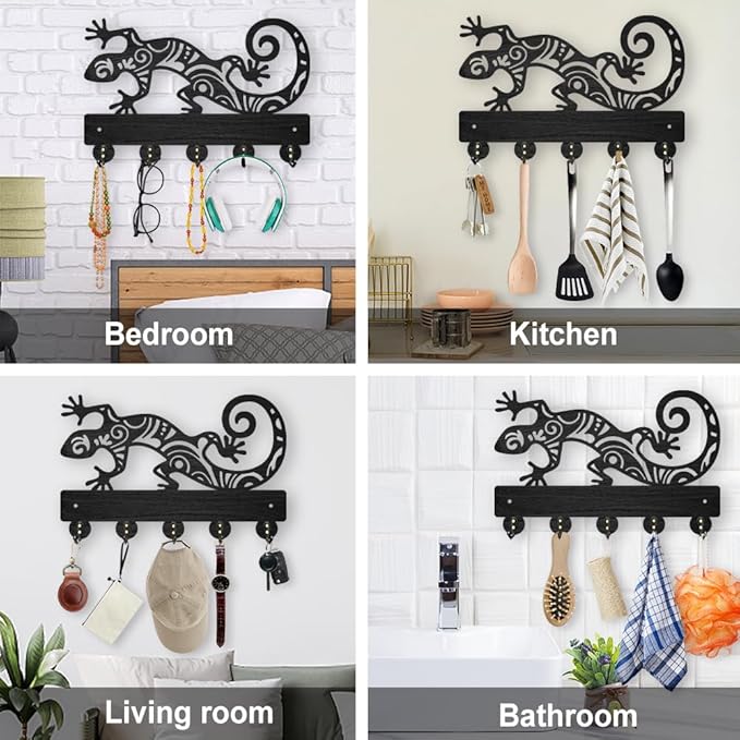 MAYJOYDIY Gecko Key Holder for Wall Gecko-Shaped Decorative Wall Hook 11.8x7.9 Inch Reptiles Animal Key Rack for Entryway, Living Room, Bedroom, Hallway