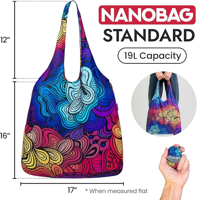 Nanobag Ultra-Lightweight Foldable Tote for Women & Men, Reusable Grocery & Travel Bag, Packable Collapsible Compact Market Essential (Standard Navy)