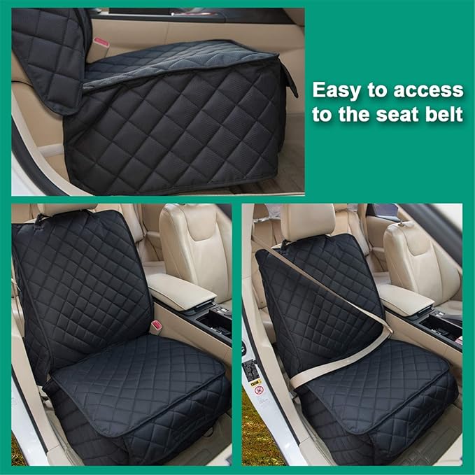 HAPYFOST Waterproof Front Seat Cover Dog Car Seat Covers Nonslip and Full Protection with Side Flaps Fits Most Cars, Trucks, SUVs(Black, 1Pack)