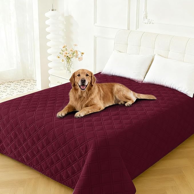CYCMACO Waterproof Dog Bed Cover, Non-Slip Dog Blanket for Couch, Couch Covers for Dogs Washable, Pet Blanket for Furniture, Pet Bed Mat for Sofa, Car, Pet Supplies Christmas (82x102 Inch, Burgundy)