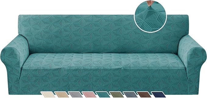 YEMYHOM 1 Piece Stretch Oversized Couch Covers for 4 Seat, Jacquard Extra Large Sofa Cover with Non-Slip Elastic Bottom, Thickened Slipcover Furniture Protector for Dogs Pets (X-Large, Peacock Blue)