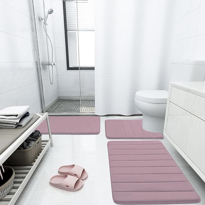 Buganda Memory Foam Bath Mat, 70" x 24", Ultra Soft and Non-Slip Bathroom Rugs, Water Absorbent and Machine Washable Bath Rug Runner for Bathroom, Shower, and Tub, Mauve