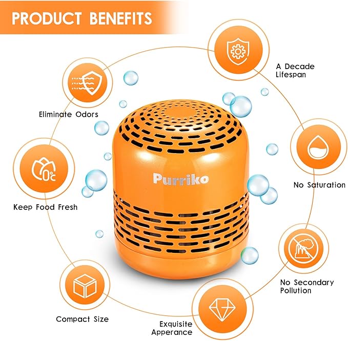 Purriko Refrigerator Deodorizer,Lasts up to 10 Years,Refrigerator Odor Eliminator,Fridge Deodorizer,More Effective Than Baking Soda Bamboo Air Purifying Bags,Orange