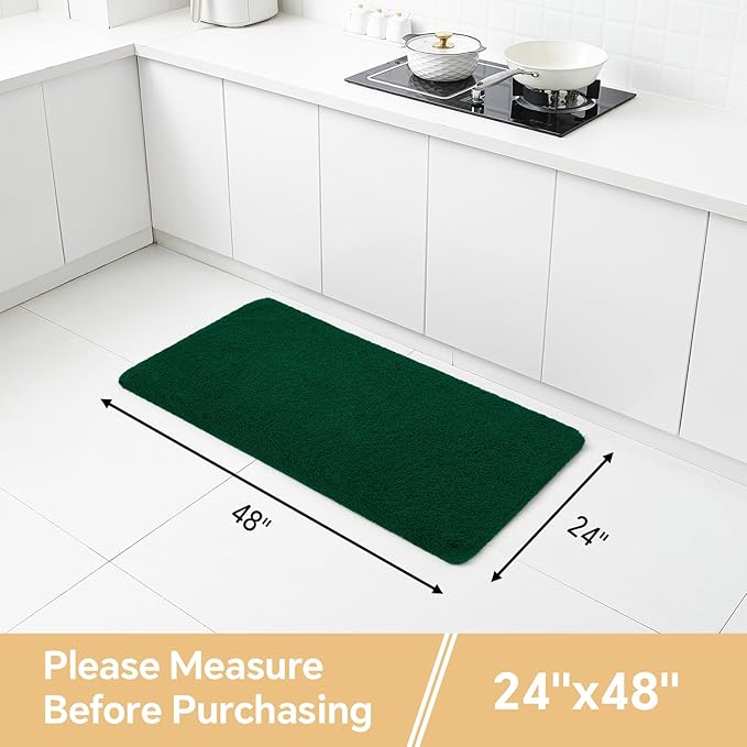 Verdant Green Bathroom Rugs 24"x48" – Long Plush Non-Slip Bath Mat, Absorbent & Washable Microfiber Runner Rug – Perfect for Tub, Sink, or Washroom
