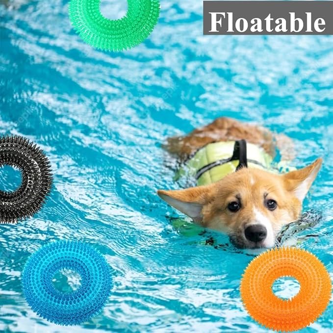 ADUCK Dog Squeaky Chew Toys for Aggressive Chewers, Small Medium Large Dogs Teeth Cleaning Soft Natural Rubber Float Toy for Indoor Outdoor Water Pool, Donut Ring Design 4.92 inch, Crystal Purple