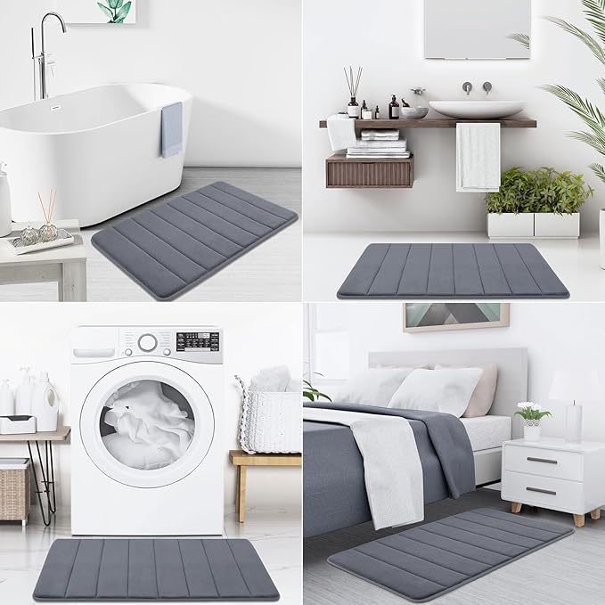 Buganda Memory Foam Bath Mat, 50" x 30", Ultra Soft and Non-Slip Bathroom Rugs, Water Absorbent and Machine Washable Bath Rug Runner for Bathroom, Shower, and Tub, Dark Grey
