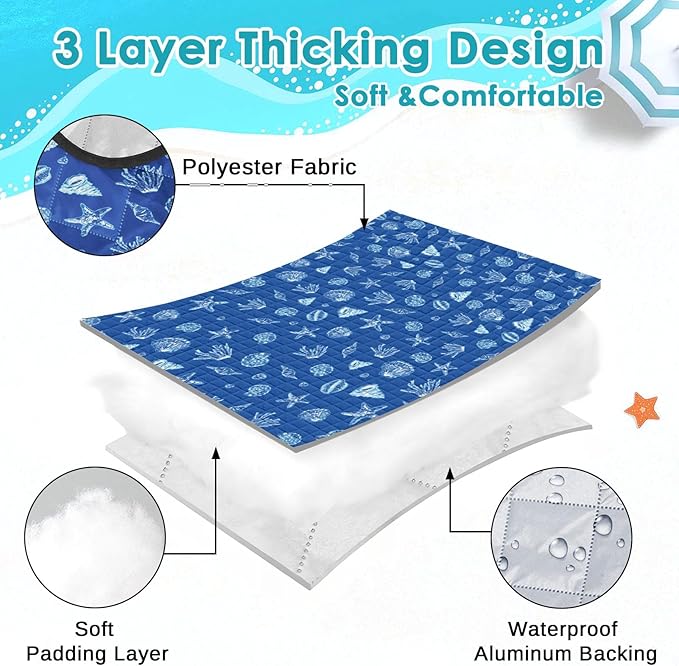 Waterproof Picnic Outdoor Blanket, 79" x 59" Sandproof Foldable Large Picnic Blanket for Beach, Camping, Park, Travel, Concert, Great Gift for Families and Couples (Blue Sea Shells)