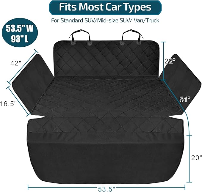 F-color SUV Cargo Liner for Dogs - Waterproof Pet Cargo Liner with Side Flaps, Comfort Dog Cargo Cover with Bumper Flap, Scratchproof Non-Slip Large for Full-Size SUVs Vans, 55 x 93 Inch, Black