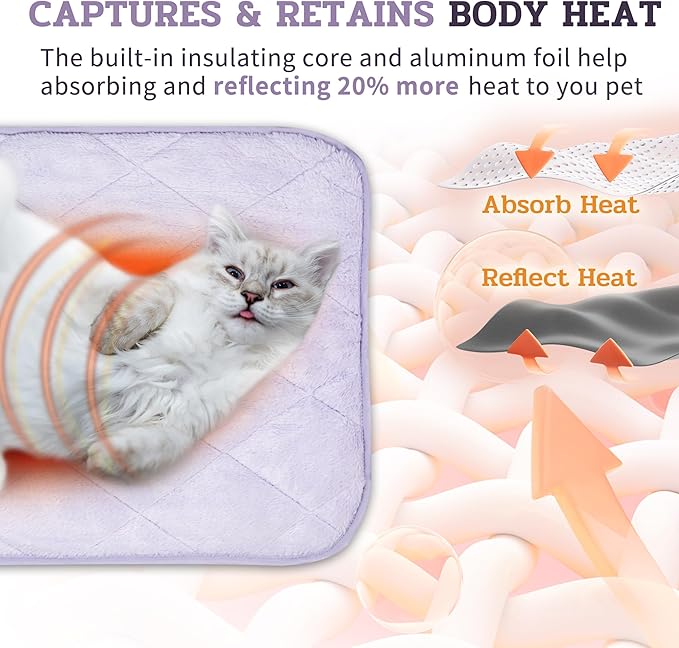 NWK Fluffy Self Warming Cat Mat, Cat Blanket, Thermal Dog Mat, Washable, Non-Slip Bottom for Sofa & Crate & Kennel & Car Seat (Purple, Medium (28'' X 19'' X 0.4''))