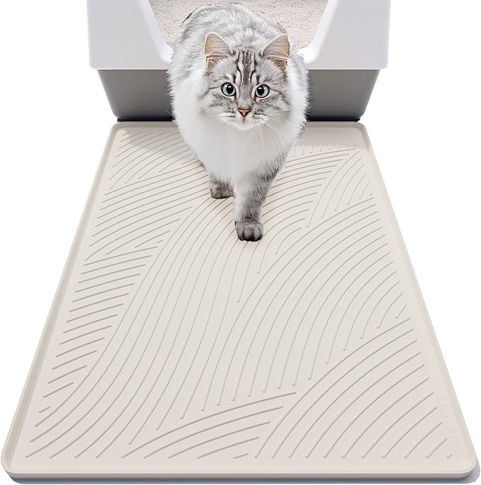 BANLYEO SM Cat Litter Mat - 24x17 in, Water Proof, US Designed Kitty Litter Trapping Mat, Easy to Clean, Scatter Control, Odorless, Less Mess and Clean Floors, Pet Supplies for Indoor Cats, Warm Beige