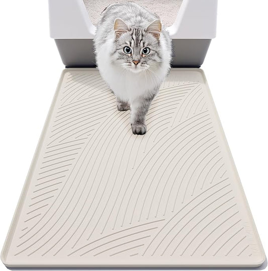 BANLYEO SM Cat Litter Mat - 24x17 in, Water Proof, US Designed Kitty Litter Trapping Mat, Easy to Clean, Scatter Control, Odorless, Less Mess and Clean Floors, Pet Supplies for Indoor Cats, Warm Beige