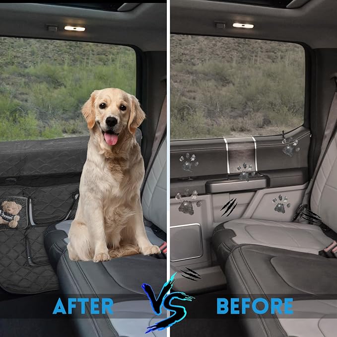 nuoozy Dog Car Door Protector Compatible with Ford F-150 2015 2016-2021 2022 2023 Thickening Pet Vehicle Door Guard Cover with Storage Pocket Anti-Scratch Nonslip Machine Washable Black (2 Pack)