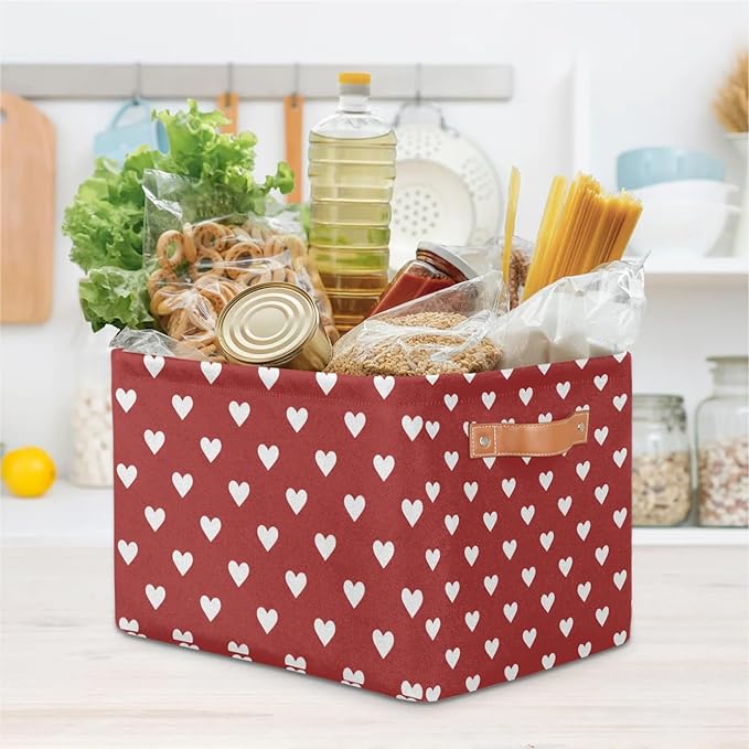 Valentines Day Cubes Storage Baskets,Love Heart Clothes Storage Box Bin,Open Shelves Basket Organizer Kid Boys Girls Toy Gifts Basket Empty for Bedroom Decorative