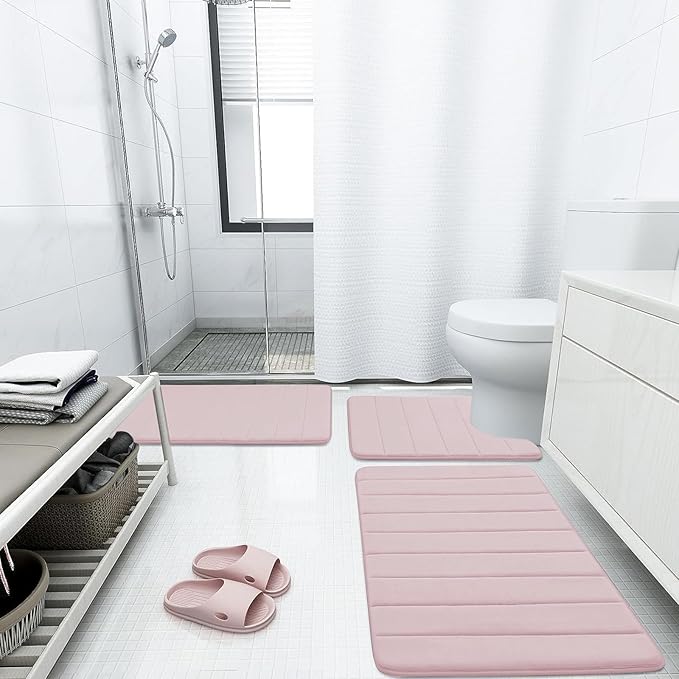 Buganda Memory Foam Bath Mat, 70" x 24", Ultra Soft and Non-Slip Bathroom Rugs, Water Absorbent and Machine Washable Bath Rug Runner for Bathroom, Shower, and Tub, Peach
