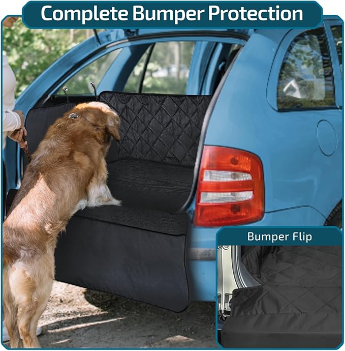 Veckle SUV Cargo Liner for Dogs, Water Resistant Trunk Cover with Side Flaps, Compact to Mid-Size Fit Cargo Area Protector with Bumper Flap for Smaller SUVs, Black