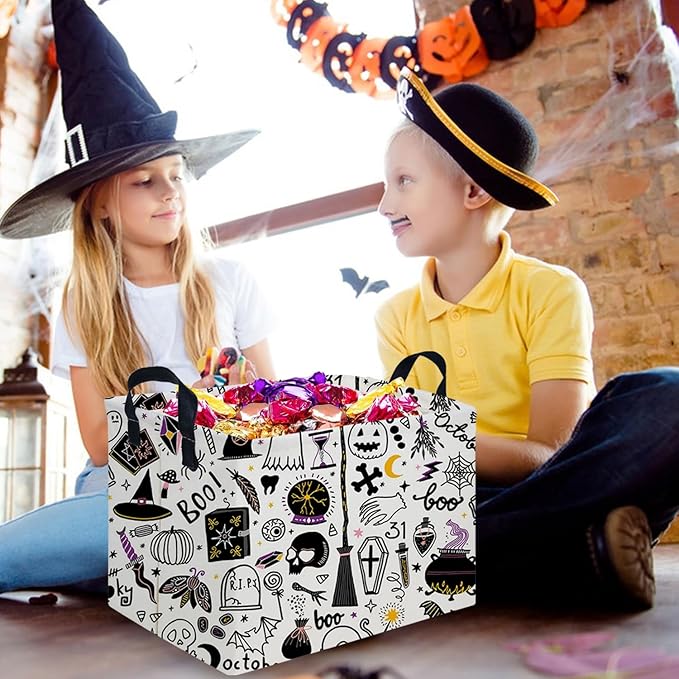 FXOCSHE Halloween Ghost thriller basket,Empty Halloween basket,Horror and thriller decor,Trick or Treat Box for Boys and Girls,Horror decor(Magic Halloween)