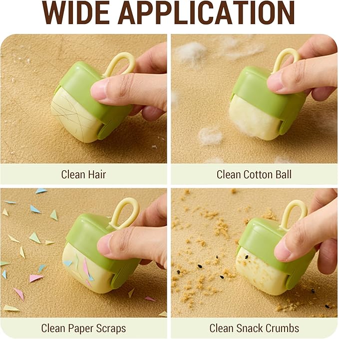 Mini Lint Roller for Pet Hair - Reusable Washable Sticky Roller for Clothes, Furniture & Car Seats - Portable Travel Size, Easy Clean for Household(Green+Green)