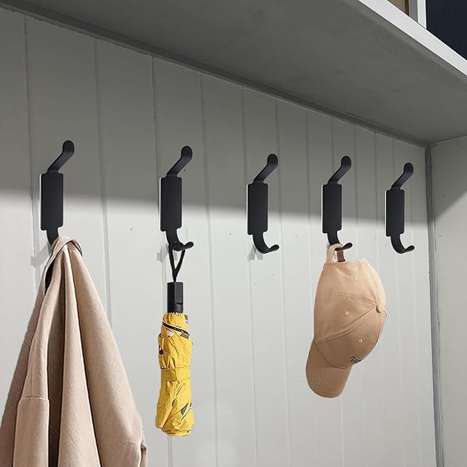 Lofekea Wall Hooks for Hanging, 4 Pack Coat Hooks Sturdy Adhesive Door Hanger for Hat,Towel, Key (Black)
