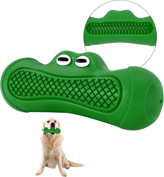 IPTPAS Durable Dog Chew Toy for Aggressive Chewers, Tough Natural Rubber Squeaky Dog Toy with Irresistible Beef Flavor, Dental Care, Teeth Cleaning & Boredom Relief for Medium & Large Dogs (Green)