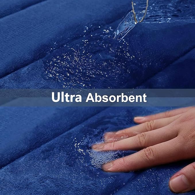 Buganda Memory Foam U-Shaped Contour Toilet Rugs, Non Slip Absorbent, Thick Soft Washable Bathroom Mat, Floor Carpet Bath Rugs Mat for Toilet Base (24" x 24", Navy Blue)