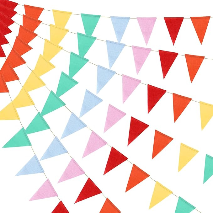HESTYA 42 Pieces Colorful Pennant Banner Flag Multicolor Bunting Triangle Banner Pastel Pennants for Birthdays Easter School Carnival Garland Outdoor Events Party Hanging Decorations(Rainbow)