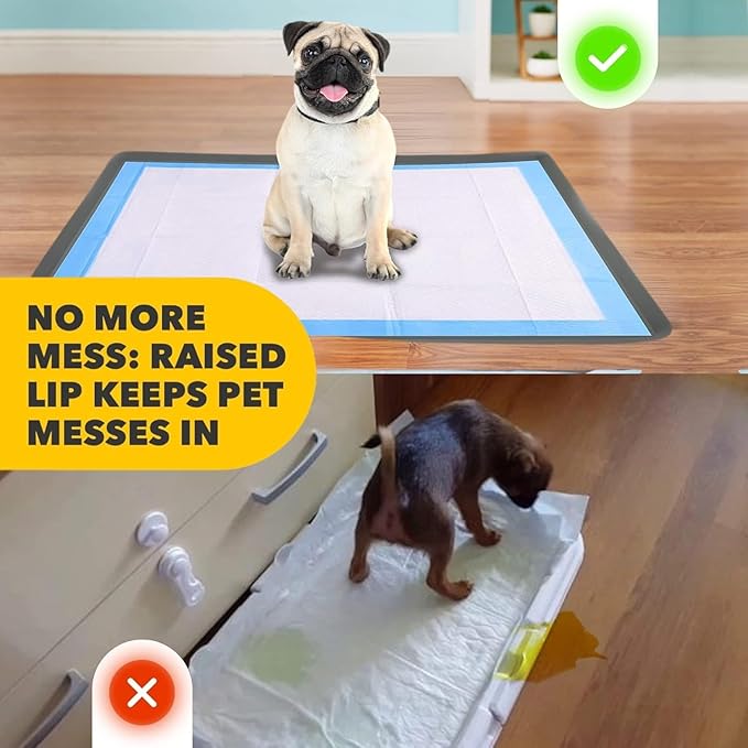 TidyFriend Dog Pee Pad Holder Tray - Fits Up to 24” x 24” Pee Pad Holder for Dogs - Stable Grip, Raised Edges, Quick-Wipe Silicone Surface Dog Pad Holder for Indoor Flooring Protection (Dark Grey)