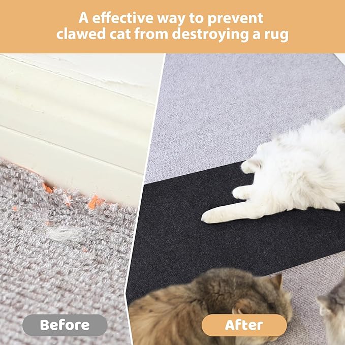 Carpet Protector for Pets Cat Carpet Protector for Doorway, Anti Scratch Under Door Cat Scratch Protector Mat, Felt Surface Easy to Cut Plastic Stopper (Grey, 3.6FT-Felt 1 Pack)