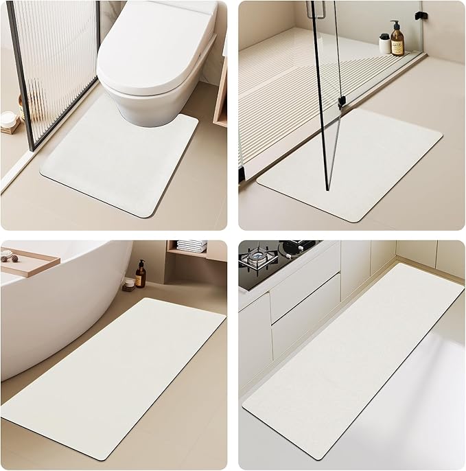 White Bath Mat, Bathroom Rugs Non Slip Washable Thin Absorbent Quick Dry Bath Mat Fits Under Door Bathroom Floor Mat Perfect for Bath, Shower, or Sink 24"x70" White