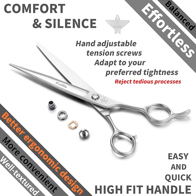 High-end Professional Dog Grooming Scissors Pet Grooming Shears 7.5 Inches Extremely Very Sharp Made Of Stainless Steel Alloy By Hand For Dog Cat Groomer