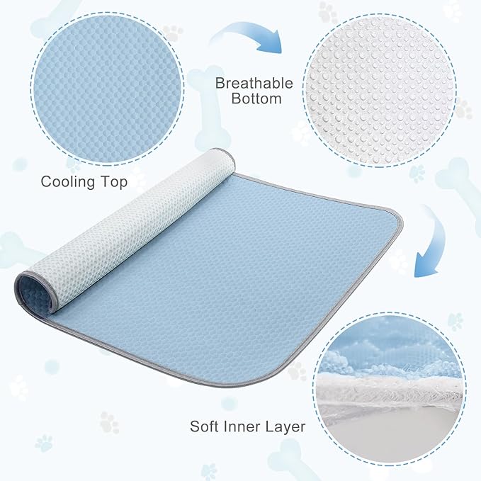 Buvlnee Summer Dog Cooling Mat Washable Ice Silk Self Cool Pad for Small Medium Large Dogs and Cats, Pet Sleeping Pad for Crate, Bed, Indoor & Outdoor Floor, Car Seats