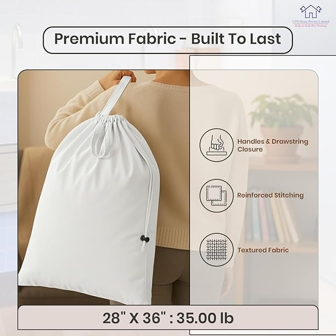 LFH Home Cotton Canvas Extra Large Laundry Bag with Handle, Heavy Duty Drawstring Closure Washable Laundry Bags School Travel, Home, Hotel, College Dorm, Organizer Sack, Toys 28x36-White Thanks Giving