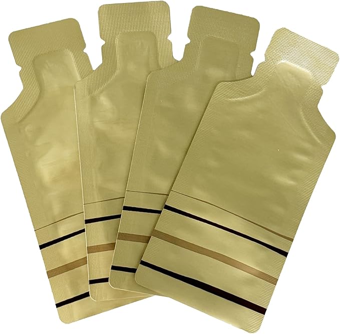 PABCK 100 Pcs Disposable Open Up Mylar Storage Bags Cosmetic Shampoo Liquid Containers Sample Pouch Heat Seal Foil Bag Travel Use Packets for Toiletries Skincare Lotion (Gold, 2.36x4.72 inch)