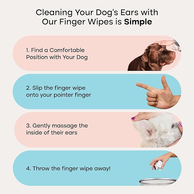 Uproot Clean Cat & Dog Ear Cleaner Finger Wipes (50ct.): Disposable Dog Ear Wipes Enriched with Shea Butter & Jojoba Oil - Cleaner Removing Wax Build Up, Help with Odor Discomfort