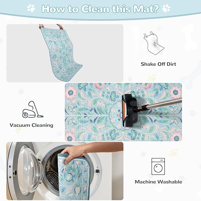 Lahome Washable Reusable Pee Pads for Dogs - Blue Botanical Floral 2 Pack Puppy Pads, Super Absorbent & Waterproof Dog Training Mats for Potty & Crate - Leakproof with Non-Slip Backing (24"x24")