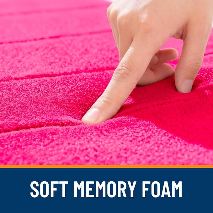 OLANLY Memory Foam Long Bathroom Rugs Runner 59x20, Super Soft Absorbent Bath Mat, Quick Dry, Machine Washable Shower Floor Rugs, Bathmat Carpet, Bathroom Home Decor Accessories, Hot Pink