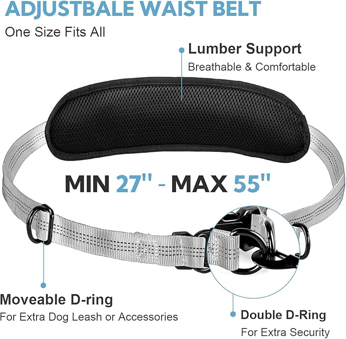 Hands Free Dog Leash with Pouch, Retractable Bungee with Double Padded Handles, Dog Leashes with Bungee for Medium & Large Puppy