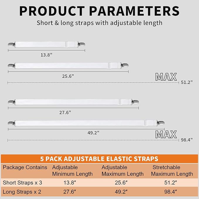 Table Cloth Holder Clips Hidden Straps 5 Pack,Adjustable Elasticity Picnic Tablecloth Clips,Large Clamps for Thick Tables Bench Cover Indoor Outdoor Party Restaurant Camping RV Essential (white)