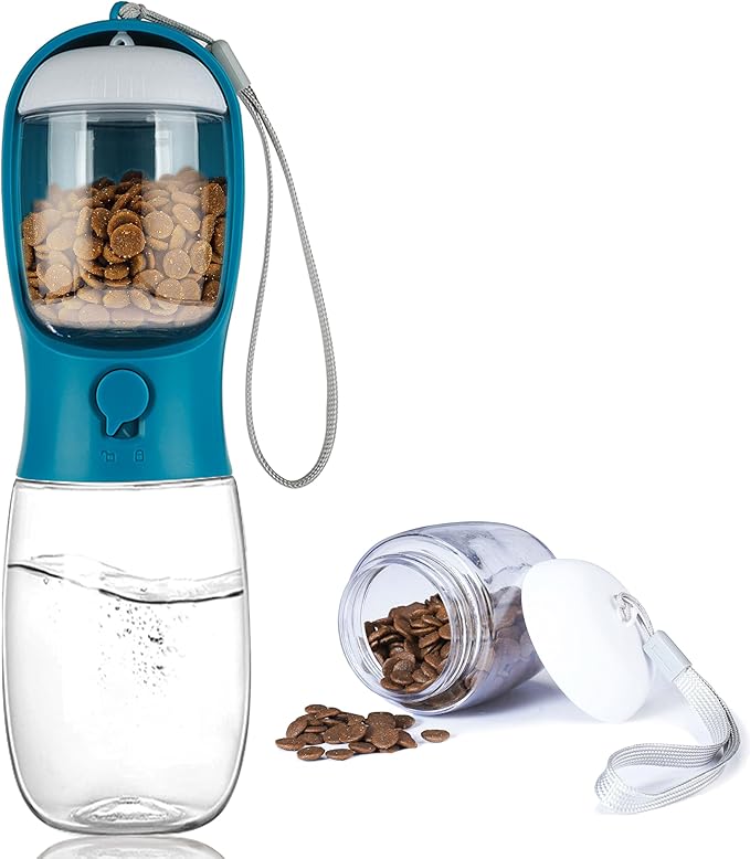 AVELORA Portable Dog Water Bottle with Food Container,15oz Leak-Proof Pet Water Dispenser for Dogs, Cats, Puppies,Built-in Activated Carbon Filter for Travel,Hiking, Walking,and Outdoor Activities