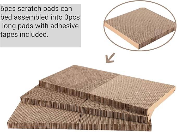 SHENGOCASE 3-Pack 21.6" Extra Long Cat Scratch Pad with Box, Horizontal Cardboard Scratcher Board House for Large Cats Maine Coon, Reversible