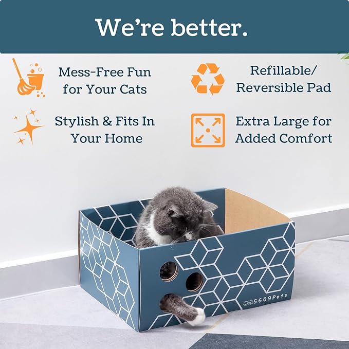 Heavy Duty Cardboard Cat Scratch Box with Refillable Double-Sided Cat Scratcher Pad for Indoor Cats