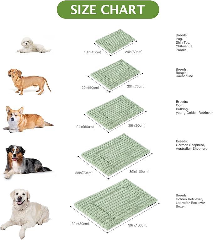 BVAGSS Dog Bed Washable Crate Mattress,Anti-Slip Memory Foam Soft Warm Pet Cushion for Small Medium Dogs, Calming Fluffy Sleeping Kennel Pad XH082 (24''x18'',Green)
