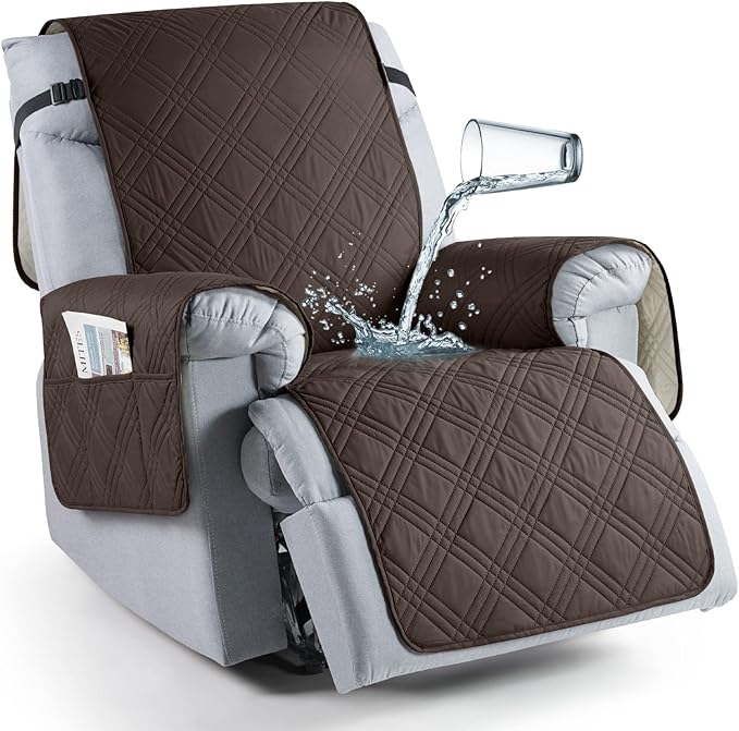 TAOCOCO 100% Waterproof Recliner Chair Cover, Oversized Recliner Covers for Large Recliner Chair with Double Straps, Non Slip Reclining Chair Cover for Kids, Pets(Oversized Recliner, Chocolate)