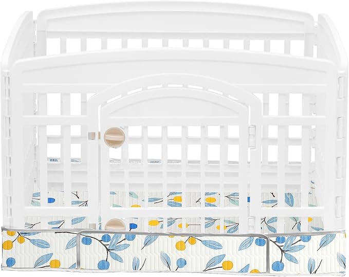 Dog Playpen Bottom Pad Fits for 36 Inch 4 Panels Exercise Pet Playpen, Dog Crate Pad Puppy, Hoop and Loop Design (Note: Playpen Not Included). (White Leaves)
