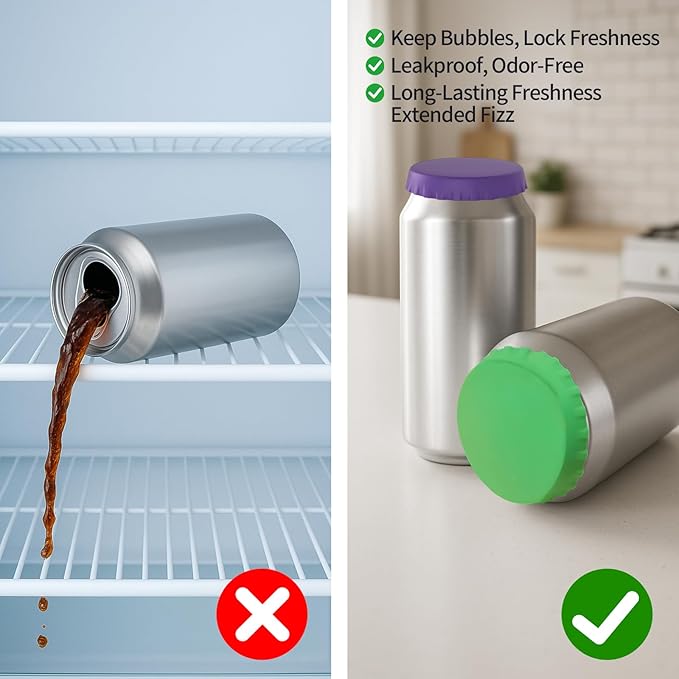 Soda Can Lids – 12 Pack Reusable Silicone Can Covers, Pop Can Lids Fits Standard Cans, Can Toppers for Soda, Beer, Beverage (Assorted, BPA-Free)