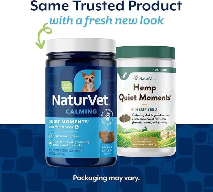 NaturVet Quiet Moments Plus Hemp Calming Aid Soft Chews for Dogs, Count of 60, 60 CT