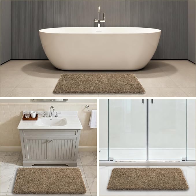 Light Brown Bathroom Rugs 24"x40" – Large Plush Microfiber Bath Mat, Soft Non Slip Floor Mat, Absorbent and Washable Rug – Perfect for Bathroom or Bedroom Use
